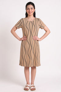 Zivame Knit Cotton Knee Length Nightdress - Warm Sand — thumbnail 2